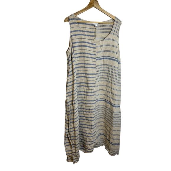 J. Jill Pure Jill Linen Mixed-Stripes Dipped-Hem Dress Beach 1X - Picture 2 of 6